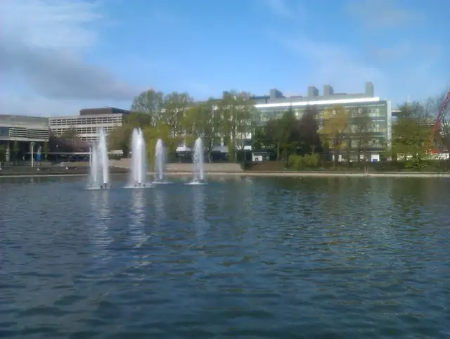 Lake and fountain on the University College Dublin Belfield campus
